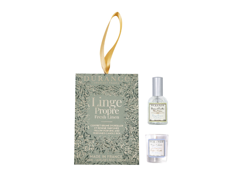 Giftset cocooning Kussenspray 50ml & geurkaars 30g Fresh Linen | Fris linnen