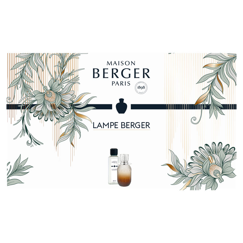 Giftset Lampe Berger Evanescence Fauve inclusief parfum Cuir Mystique verpakking