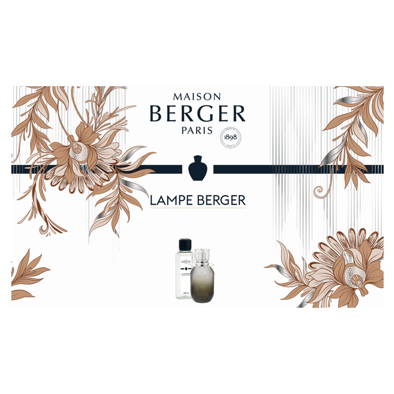Giftset Lampe Berger Evanescence Grise inclusief parfum Cuir Mystique verpakking
